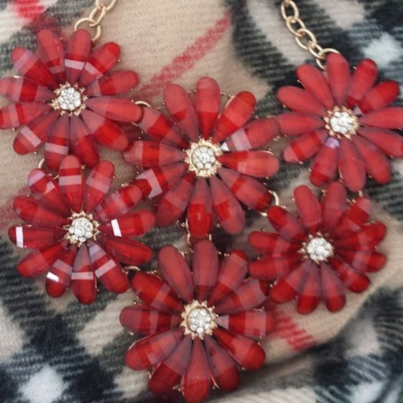 Statement Red Crystal Bead Flower Necklace Statement Runway - Picture 7 of 11